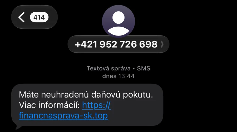 Podvodná SMS o neuhradenej daňovej pokute