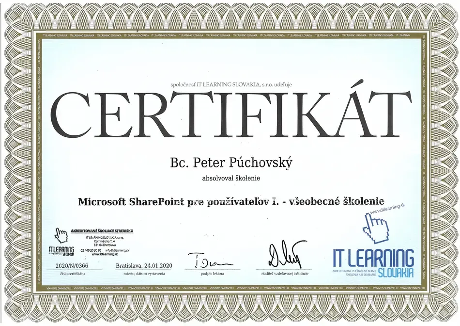 Certifikát Microsoft SharePoint 2020